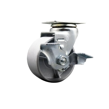 Service Caster 4'' Semi Steel Cast Iron Swivel Caster with Bronze Bearing and Brake SCC-20S420-SSBZ-TLB
